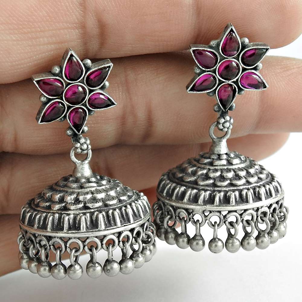 Classic Ruby Gemstone 925 Sterling Silver Jhumki Jewelry
