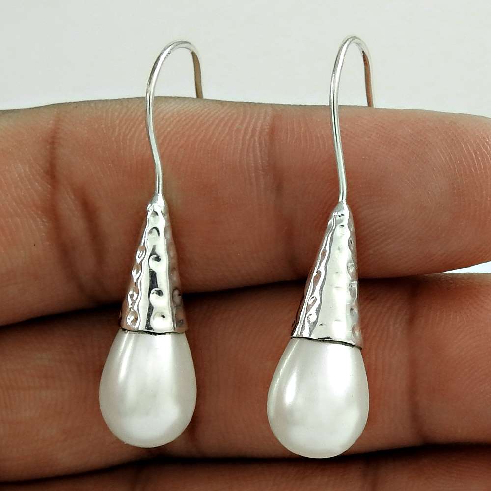 Anniversary Gift For Her Natural Pearl Dangle Boho Earrings 925 Silver N35