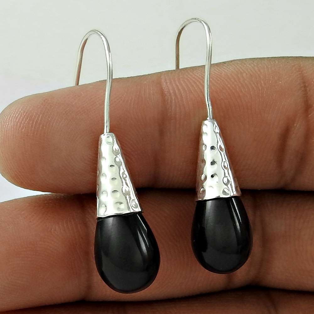 Wedding Gift For Her 925 Silver Natural Onyx Dangle Vintage Earrings O35