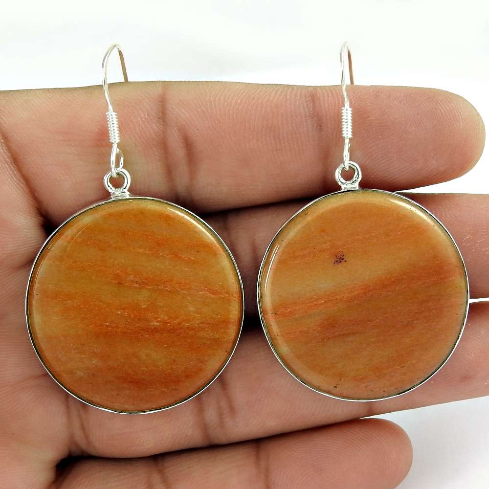 Woman Gift Natural Jasper Gemstone Orange Earrings 925 Sterling Silver G5