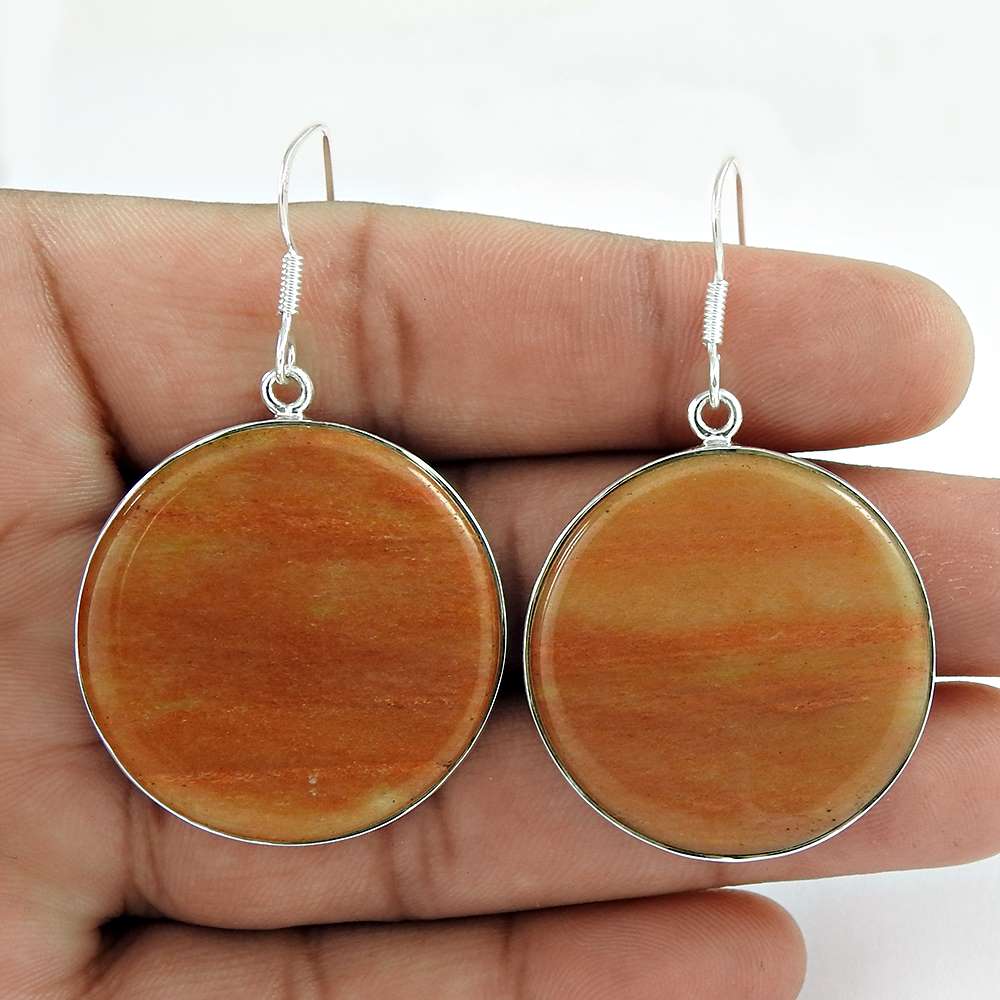 Woman Gift Natural Jasper Earrings 925 Sterling Silver B6