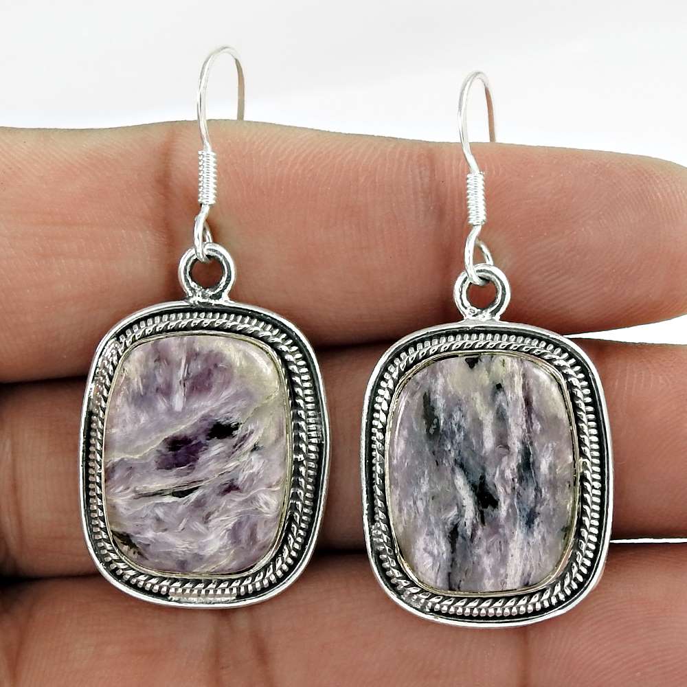 Classy 925 Sterling Silver Charoite Earrings Wholesaling