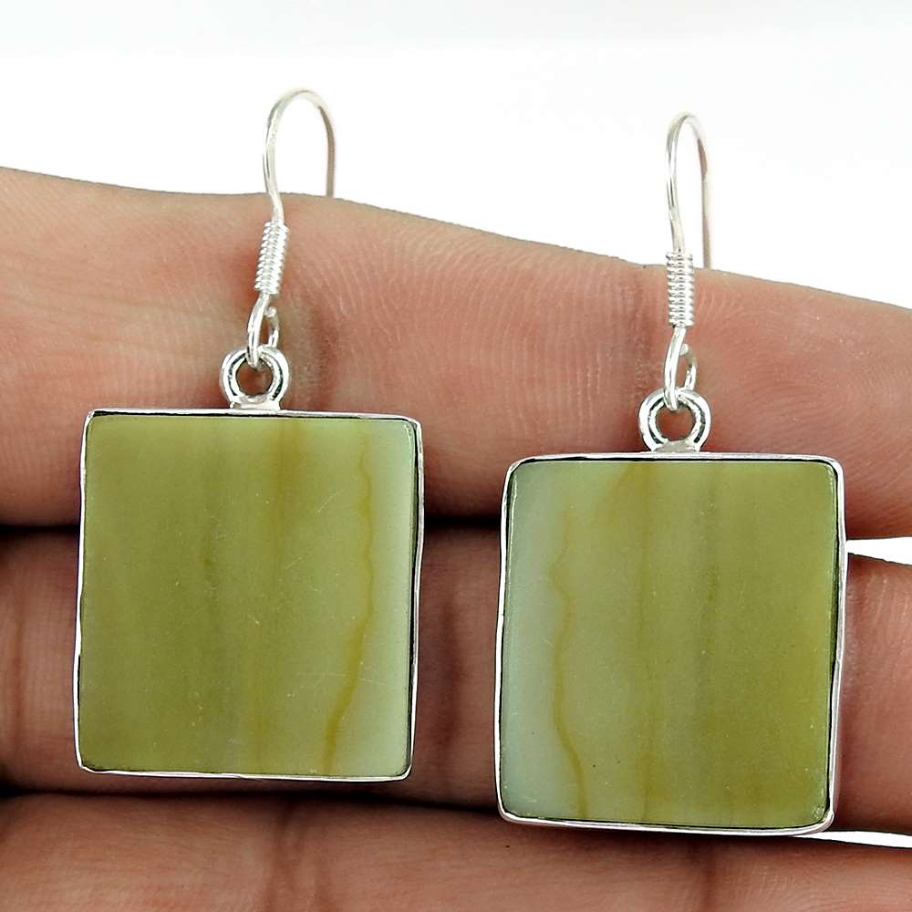 Natural Rhyolite Jasper Dangle Tribal Earrings 925 Silver For Girls Q4