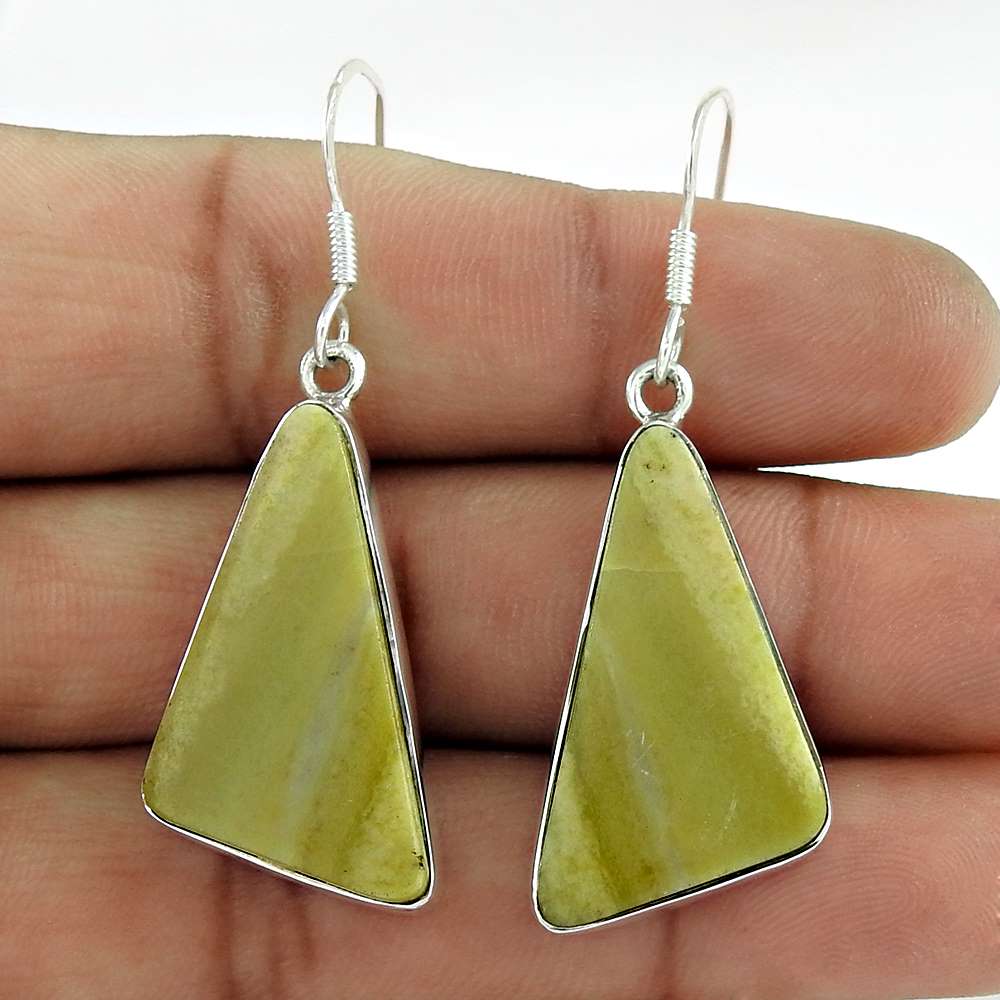 Natural Opalite Gemstone Yellow Earrings 925 Sterling Silver H6