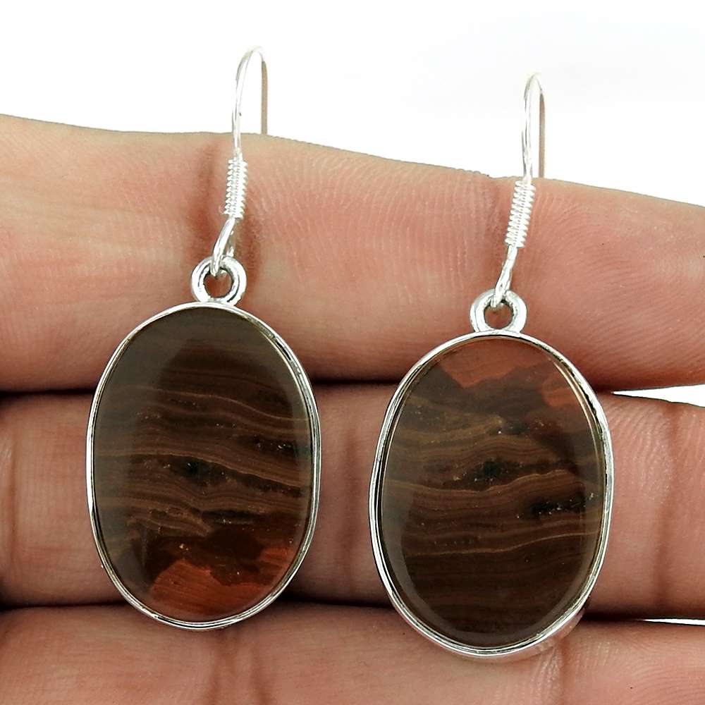 Woman Gift 925 Silver Natural Rhyolite Dangle Earrings A4