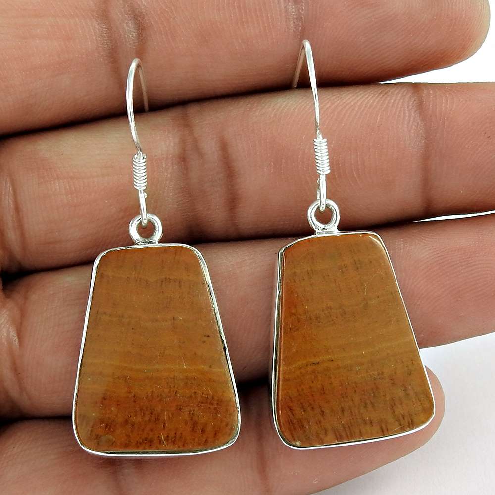 Gift For Her 925 Silver Natural Rhyolite Gemstone Dangle Dangle Earrings F1