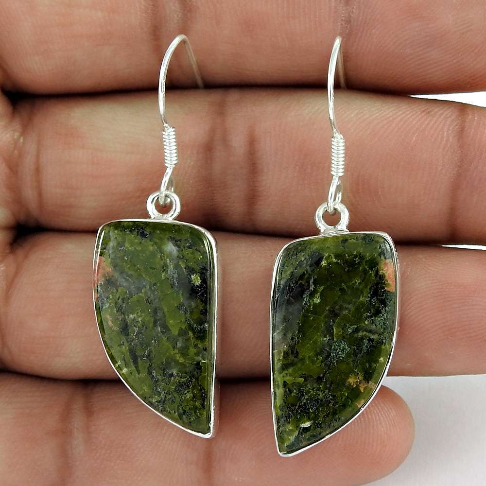Gift For Her 925 Silver Natural Unakite Dangle Bohemian Earrings Z36