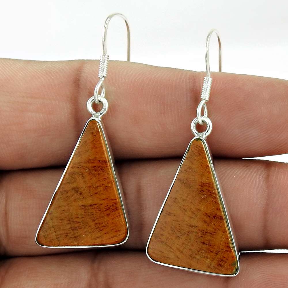 Natural Mashroom Rhyolite Gemstone Earrings 925 Sterling Silver M6