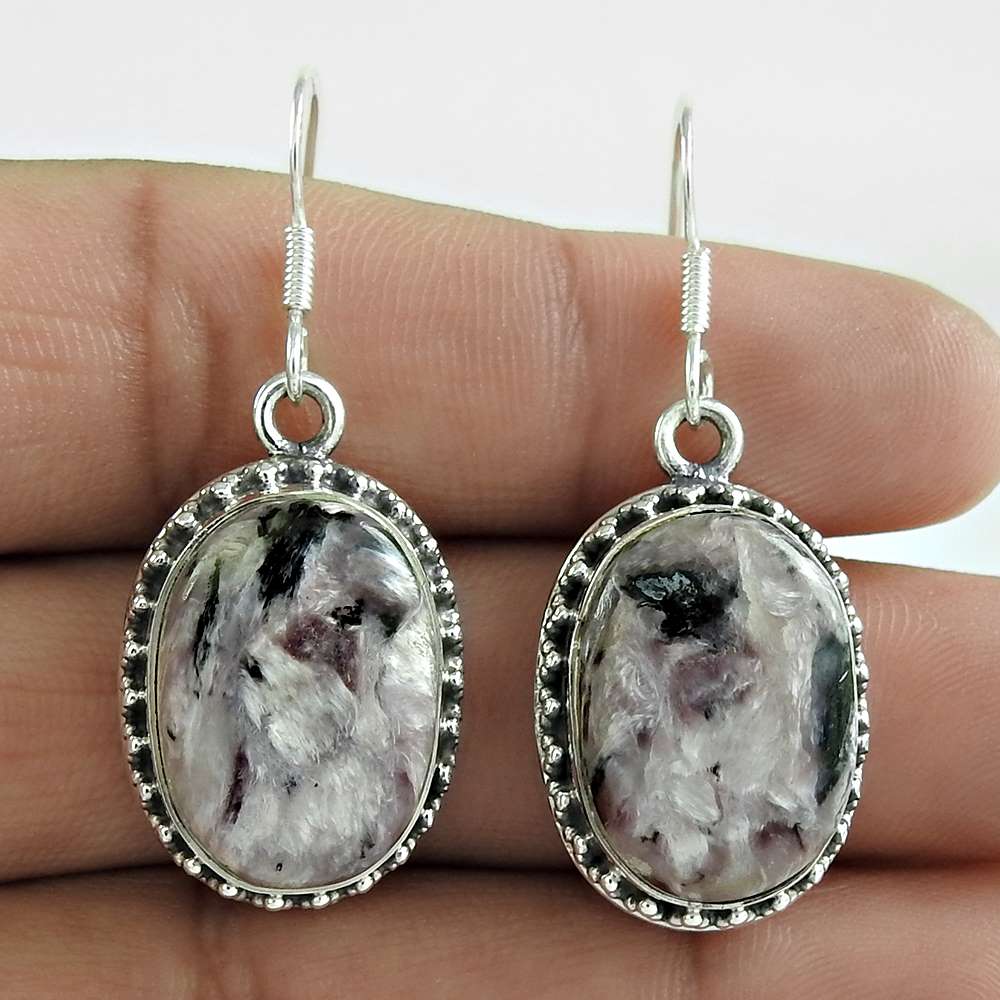 Wedding Gift For Her 925 Silver Natural Charoite Dangle Tribal Earrings O24