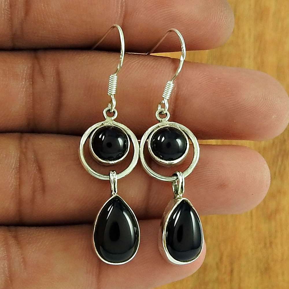 Classic 925 Sterling Silver Black Onyx Gemstone Earring Jewellery