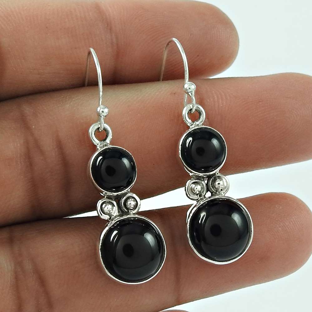 Pretty 925 Sterling Silver Black Onyx Gemstone Earring Jewellery
