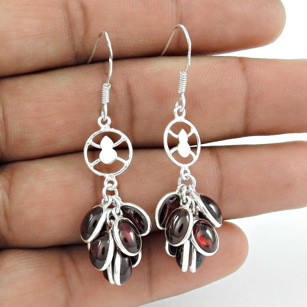 Excellent Garnet Gemstone Sterling Silver Earrings 925 Sterling Silver Vintage Jewellery