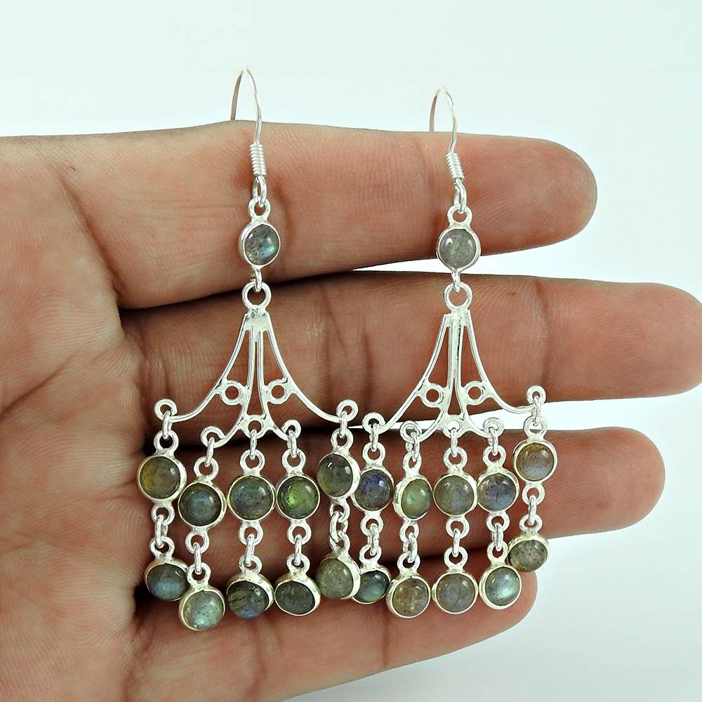Gift for Her Natural Labradorite Bohemian Earrings 925 Silver Jewelry