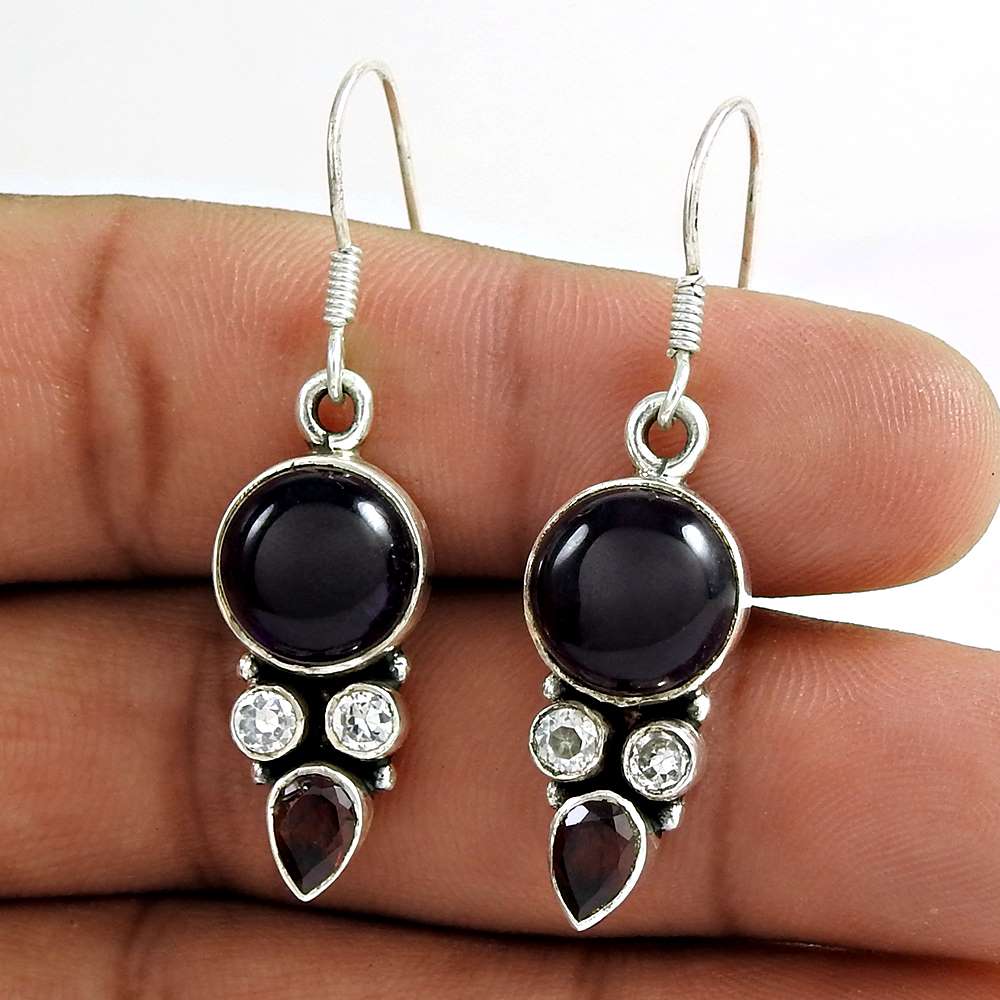 925 Sterling Silver Jewellery Charming CZ Amethyst Red Sun Stone Gemstone Earrings