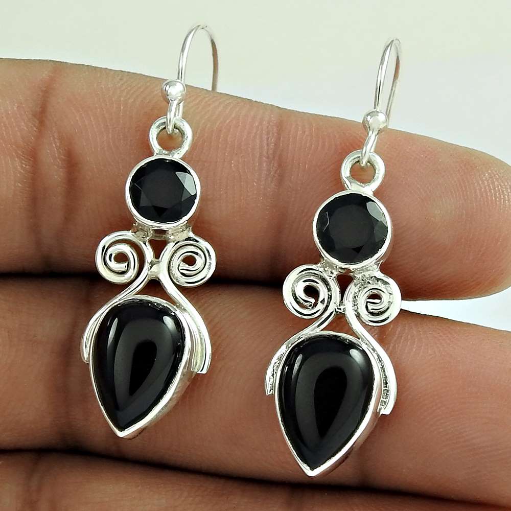 True Emotion Black Onyx Gemstone Sterling Silver Earrings Jewellery Wholesale