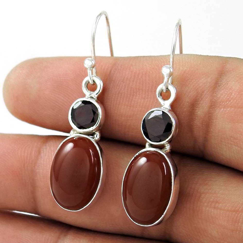 Natural Carnelian 925 Silver Dangle Bohemian Earrings For Women P40