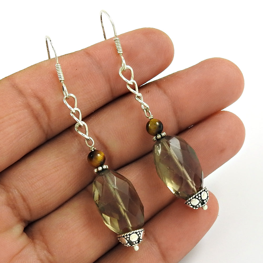 Christmas Gift Natural Smoky Quartz Gemstone Earrings 925 Sterling Silver D6