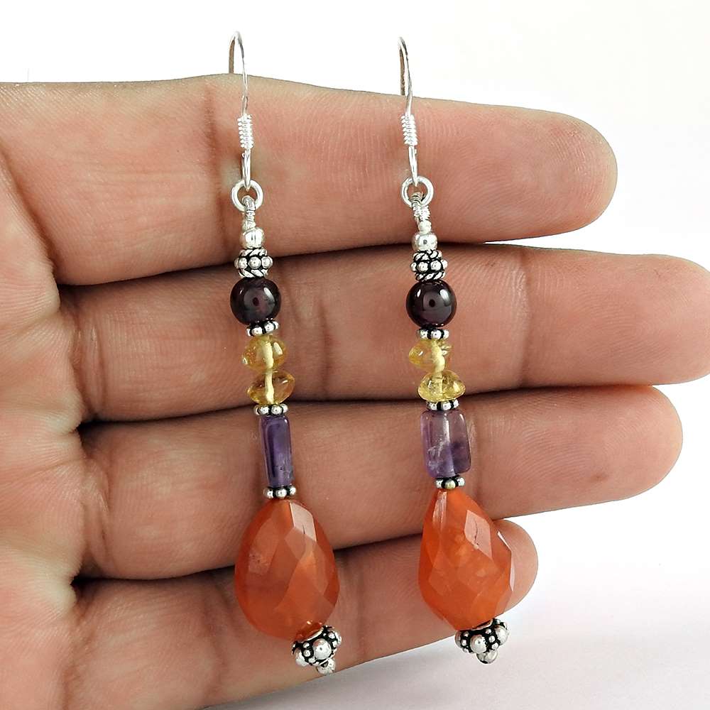Natural 925 Sterling Silver Carnelian Amethyst Citrine garnet Earrings Fabricante