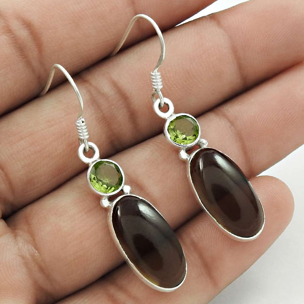 Large Stunning Smoky Quartz Peridot Gemstone Sterling Silver Earrings Jewellery Großhandel