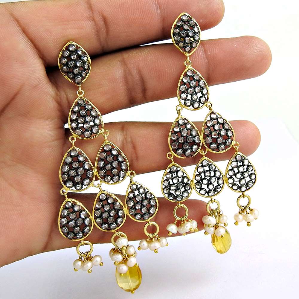 New Style Of Pearl White CZ Citrine 925 Sterling Silver Earrings Proveedor