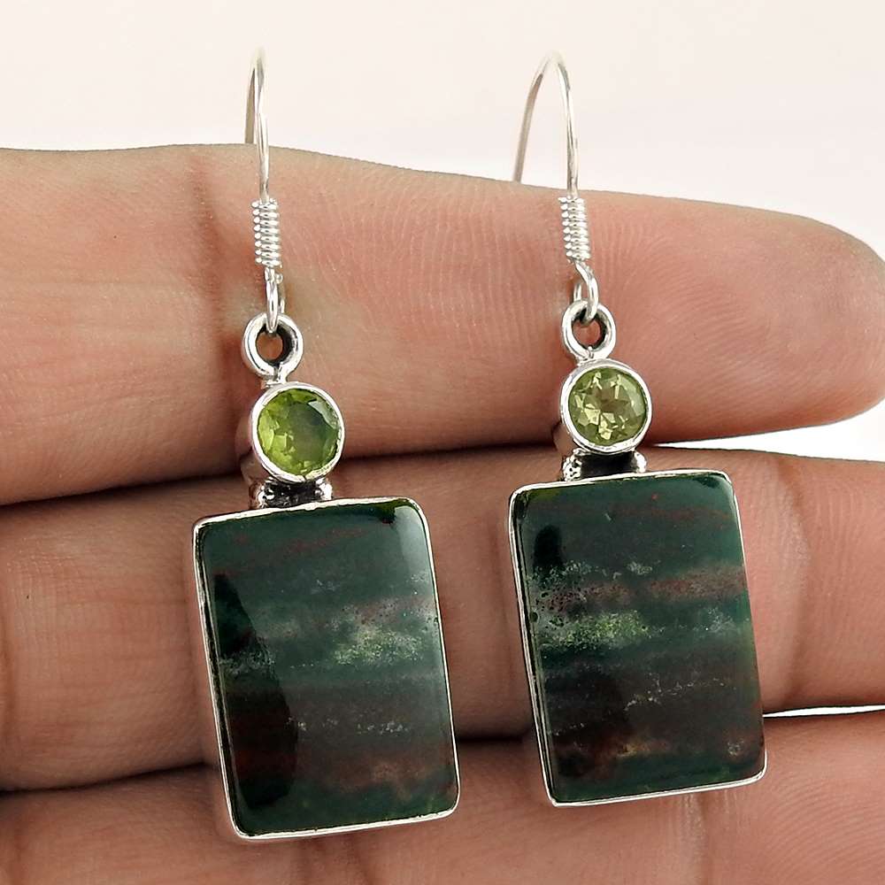 Sterling Silver Fashion Jewellery Charming Ocean jasper Peridot Gemstone Earrings