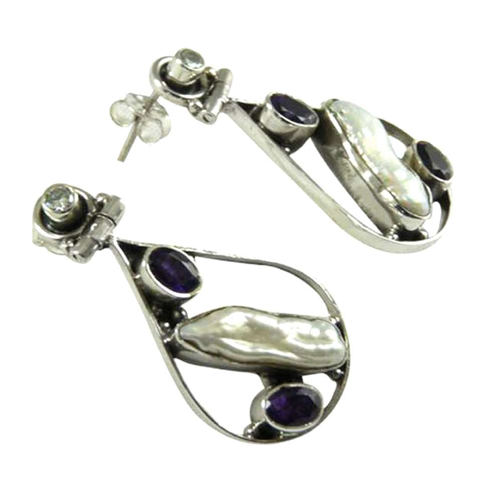 Gift For Her 925 Silver Natural Amethyst Dangle Vintage Earrings K43