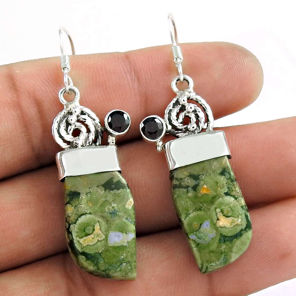 Gift For Women Dangle Ethnic Earrings 925 Silver Natural Rainbow Forest S43