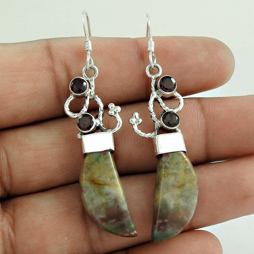 Fine 925 Sterling Silver Ocean jasper Garnet Earrings Fabricante