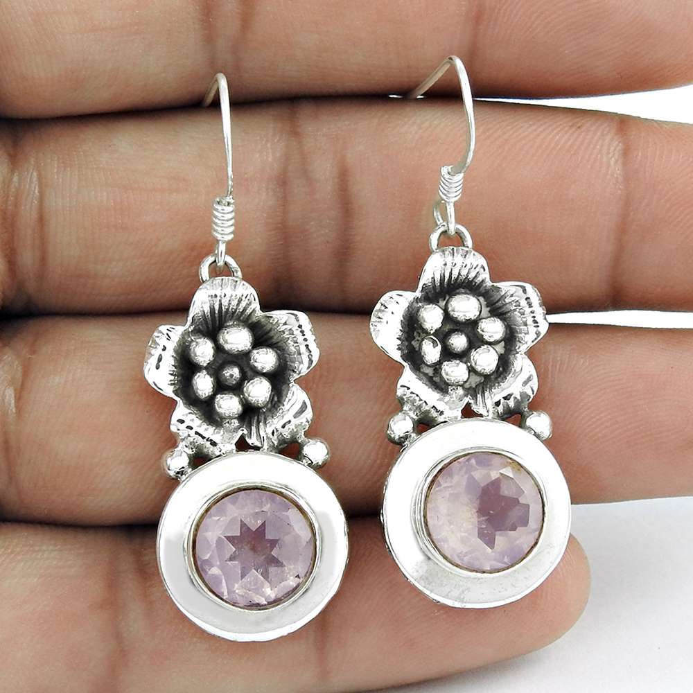 Beautiful Design 925 Sterling Silver Rose Quartz Earrings Wholesaling