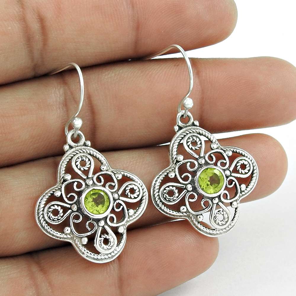 925 Sterling Silver Jewellery High Polish Peridot Gemstone Earrings