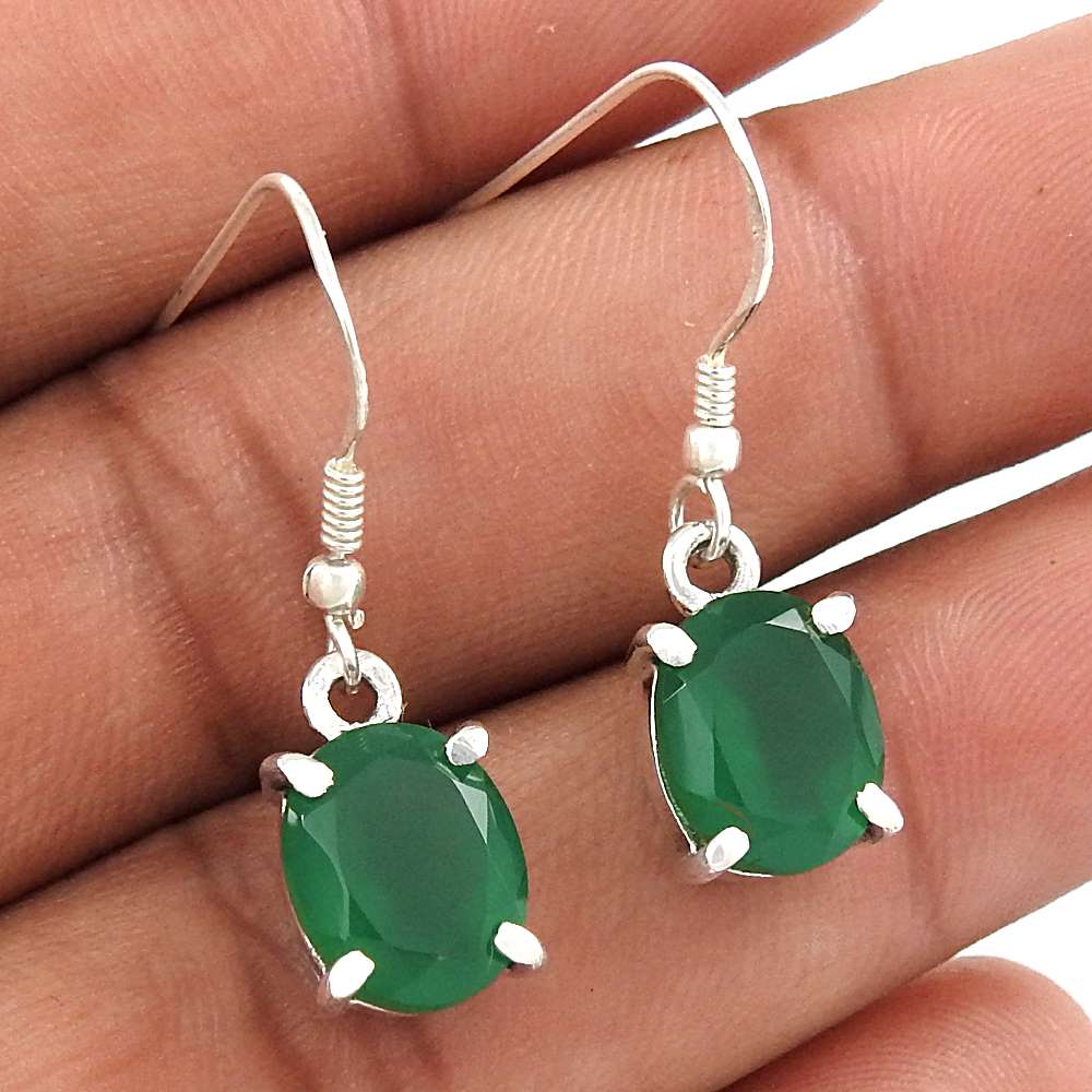 Gift For Women Dangle Ethnic Earrings 925 Silver Natural Onyx Gemstone A46