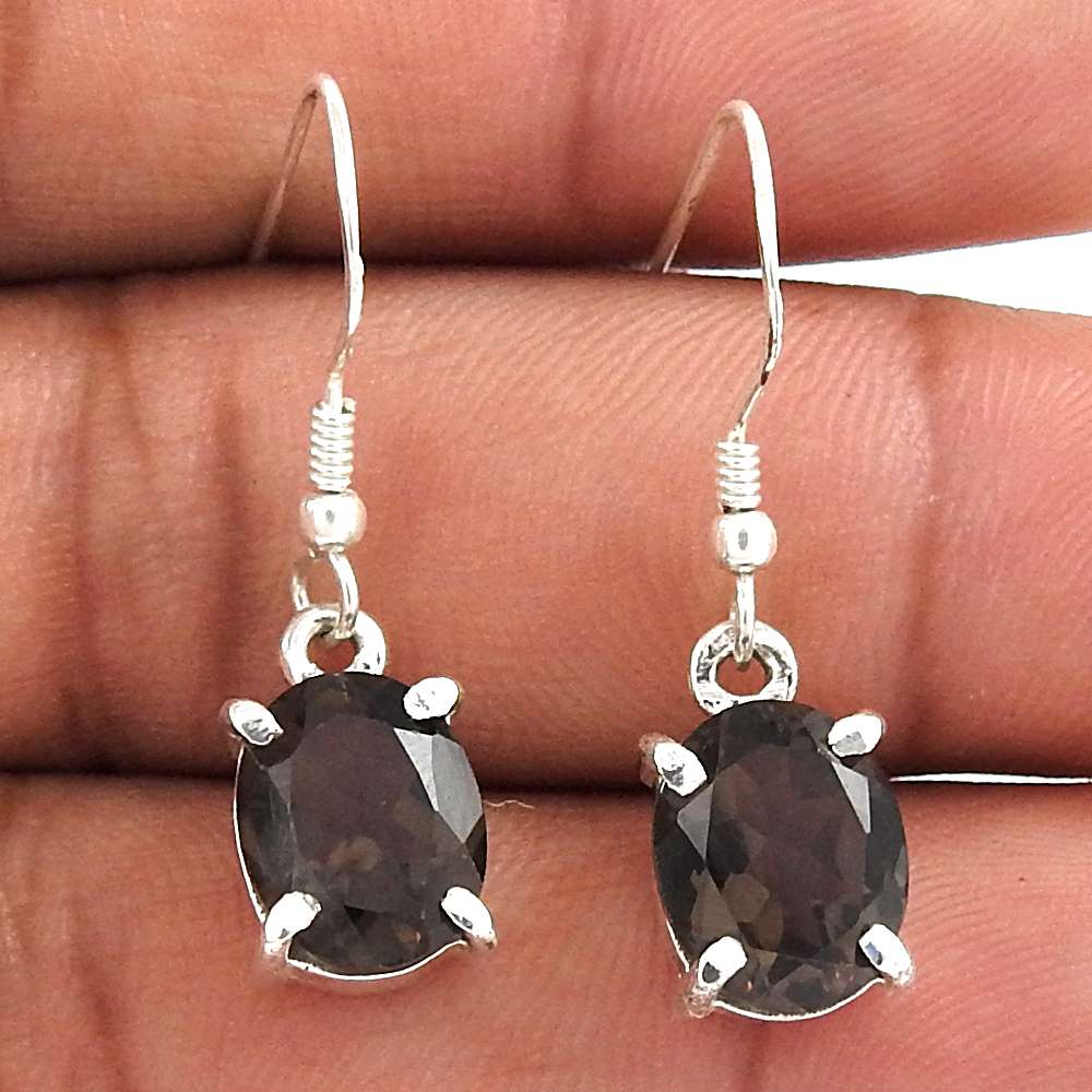 Gift For Her 925 Silver Natural Smoky Quartz Dangle Boho Earrings Q2