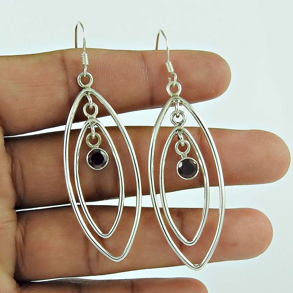 Pretty Garnet Gemstone 925 Sterling Silver Dangle Earrings Handmade Jewellery