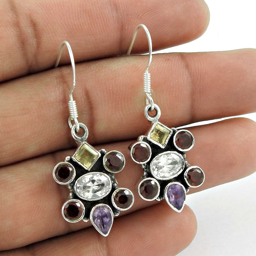 Sterling Silver Jewellery Fashion Garnet Amethyst Citrine White CZ Gemstone Earrings