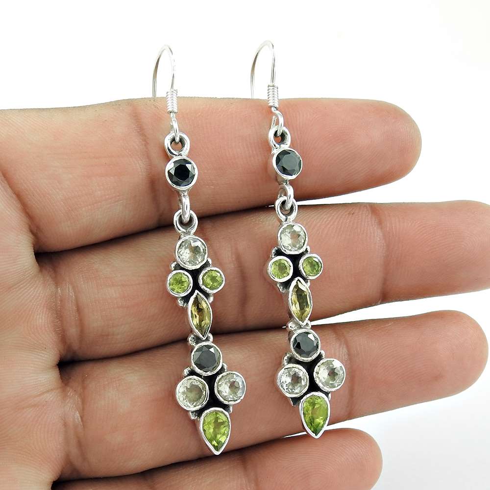 Natural Citrine Gemstone Dangle Bohemian Earrings 925 Silver For Girls C48