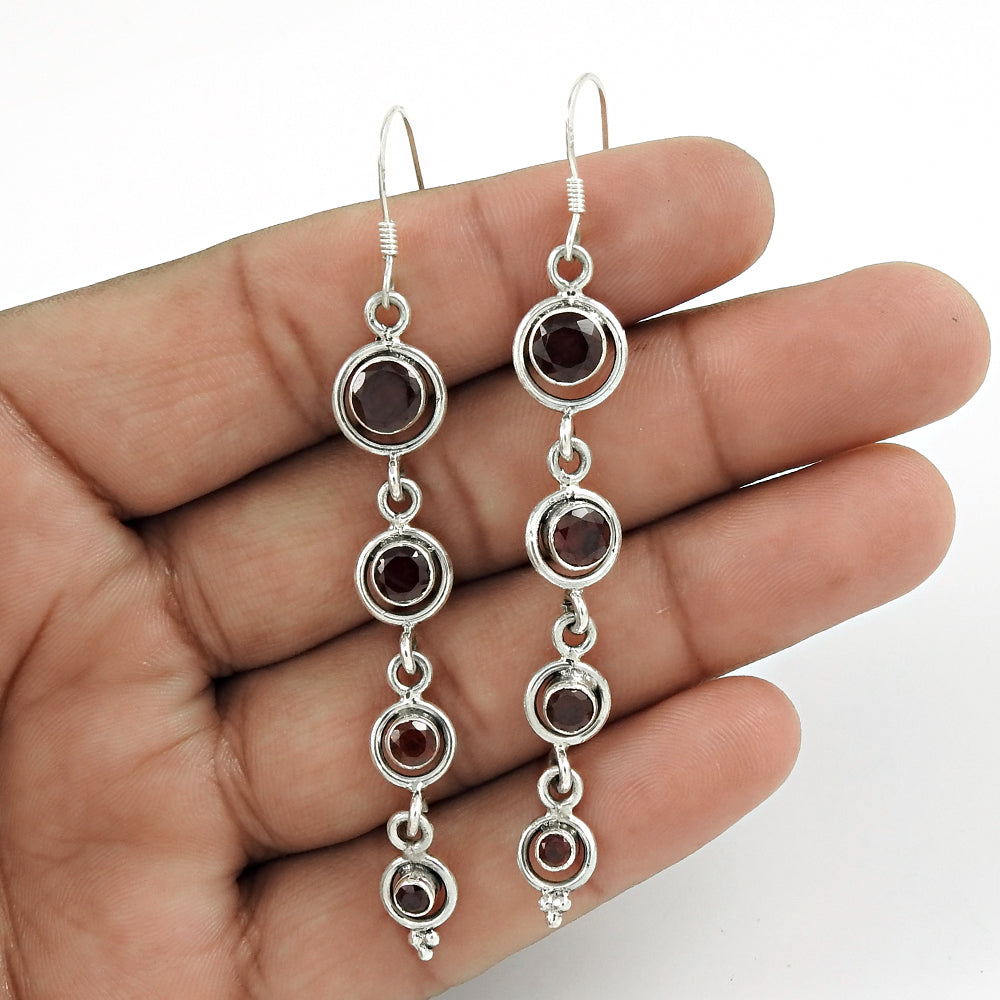 Christmas Gift 925 Sterling Silver Natural Garnet Gemstone Earrings F7