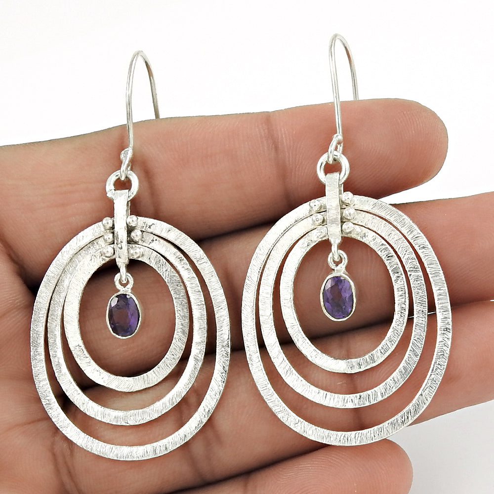 Natural Amethyst Gemstone 925 Silver Bohemian Christmas Gift Earrings K6