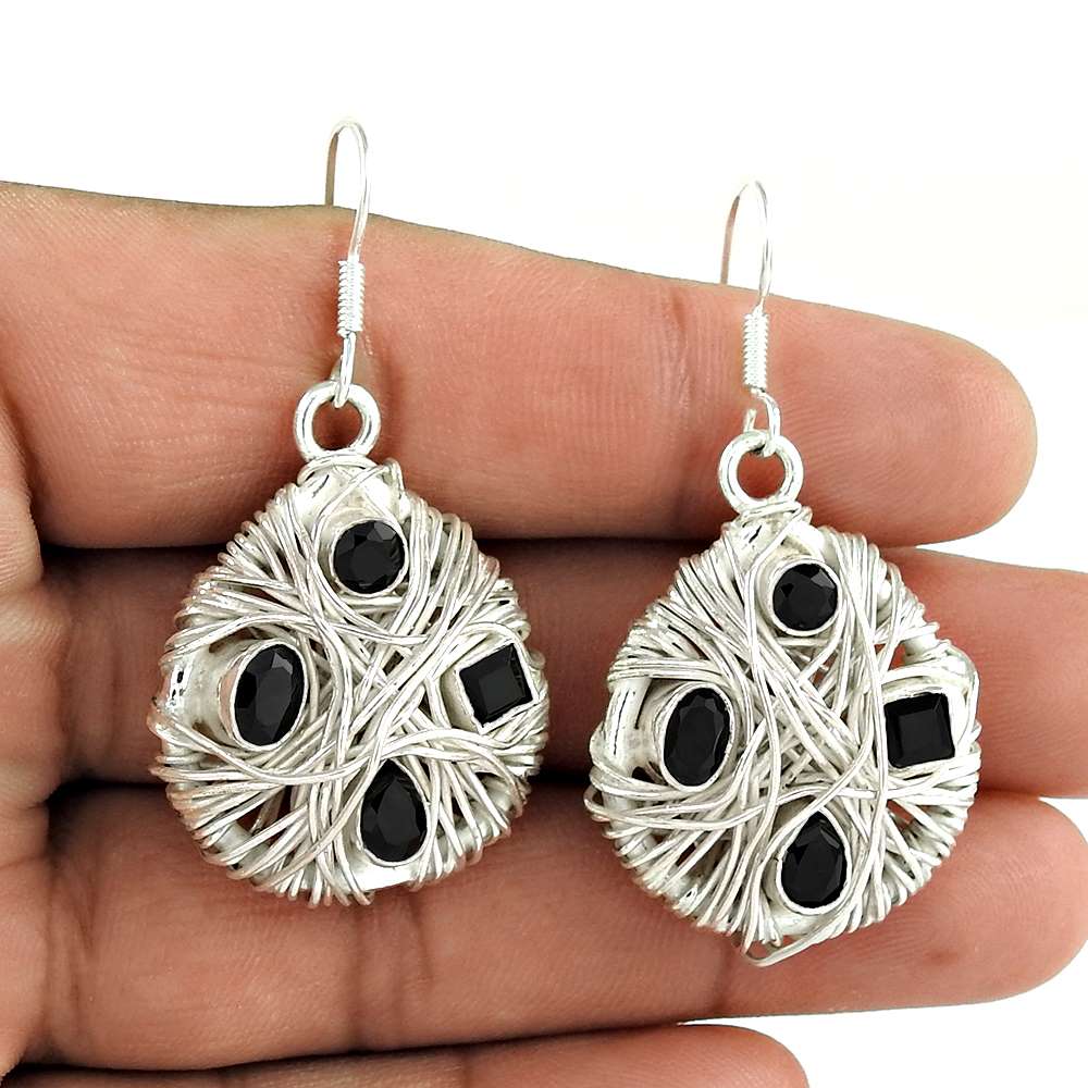 Gift For Her Natural Cubic Zirconia Dangle Ethnic Earrings 925 Silver O48