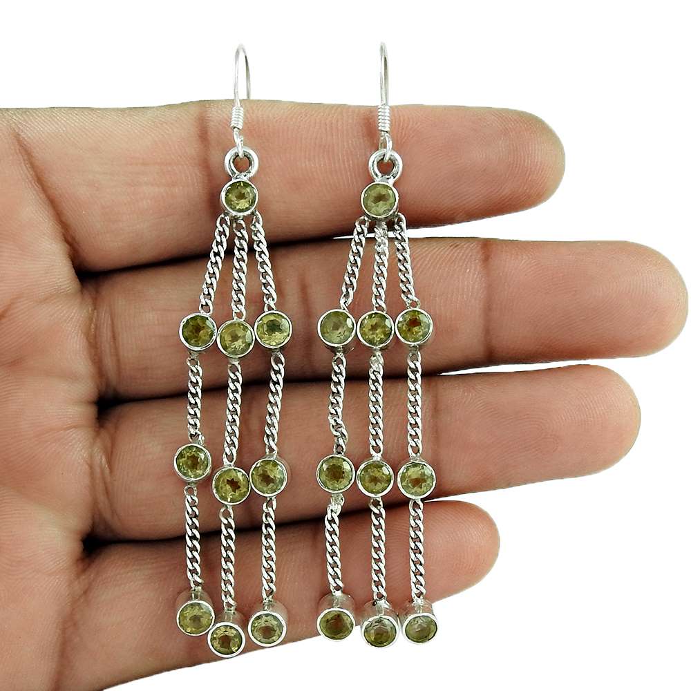 Gift For Her 925 Silver Natural Citrine Gemstone Dangle Ethnic Earrings R48