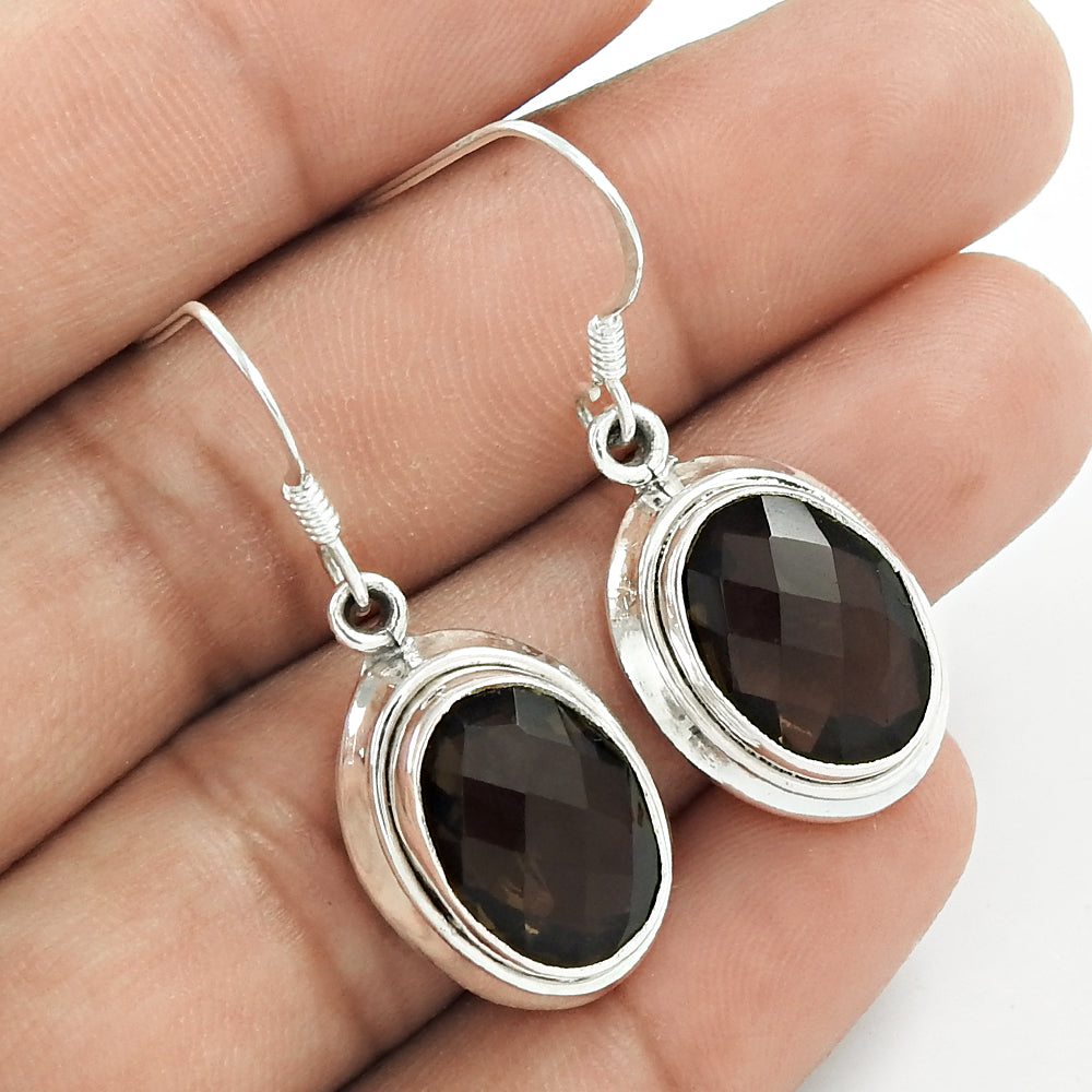 Natural Smoky Quartz 925 Silver Drop/Dangle Vintage Earrings For Girls S16