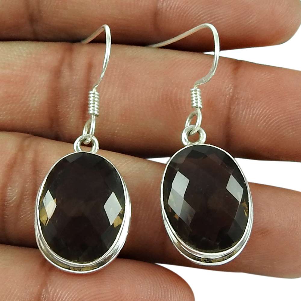 Large 925 Sterling Silver Smoky Quartz Earrings Al por mayor