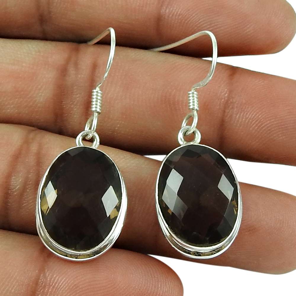 Stunning 925 Sterling Silver Smoky Quartz Gemstone Earrings Ethnic Jewellery