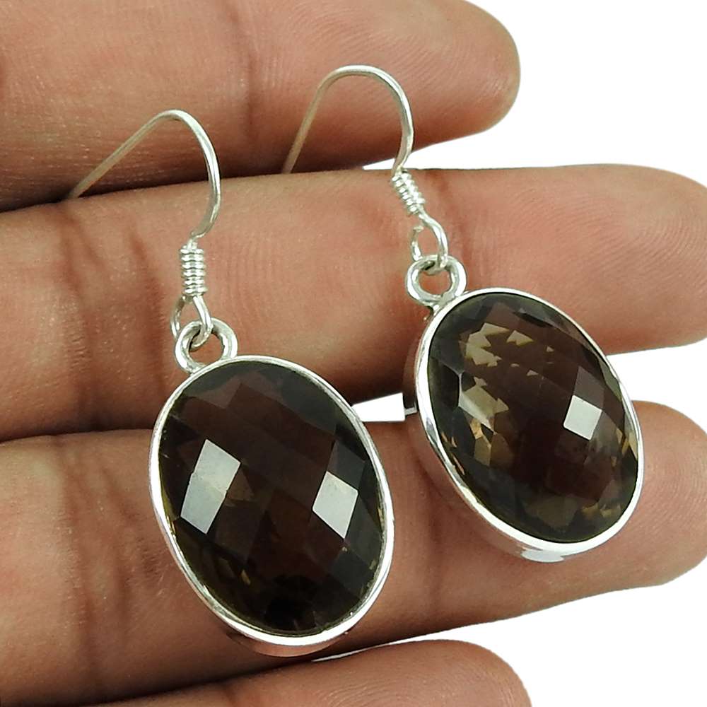 Stylish 925 Sterling Silver Smoky Quartz Gemstone Earrings