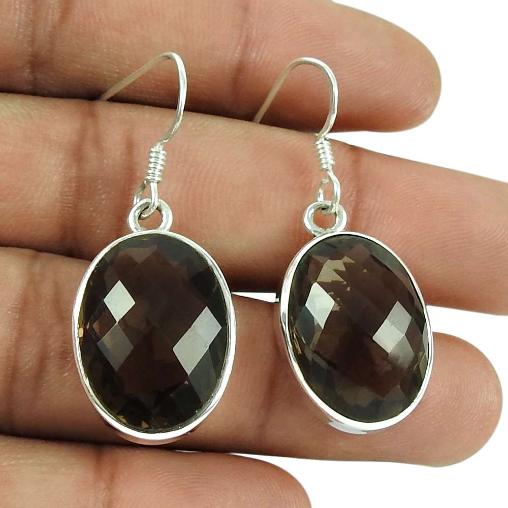 Pleasing 925 Sterling Silver Smoky Quartz Gemstone Earrings