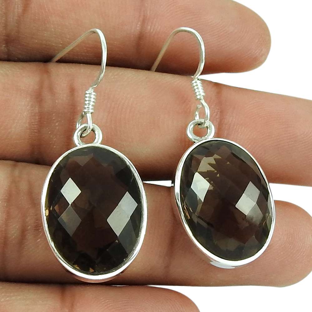 Seemly 925 Sterling Silver Smoky Quartz Gemstone Earrings Handmade Jewellery