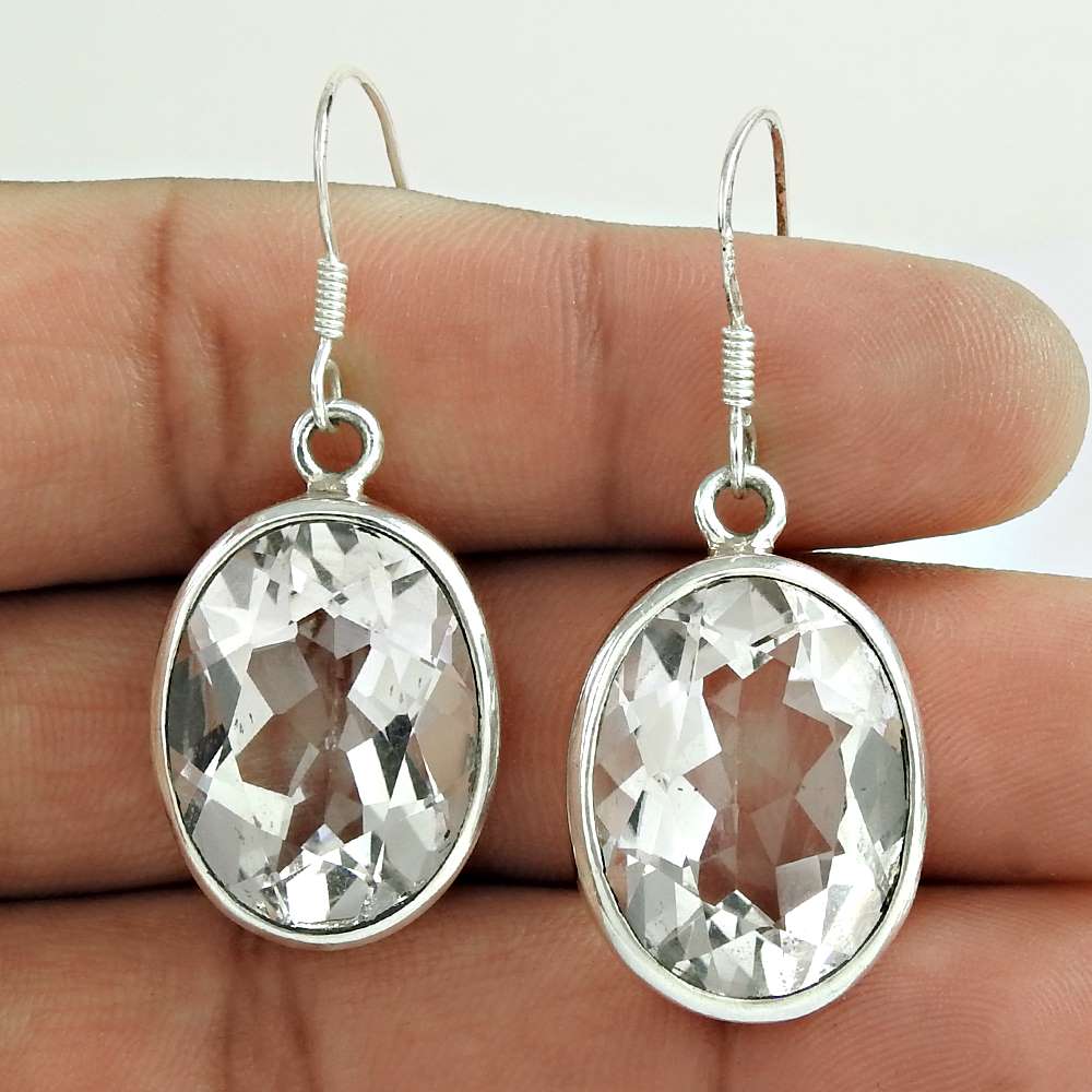 Natural Crystal Gemstone Dangle Boho Earrings 925 Sterling Silver F51