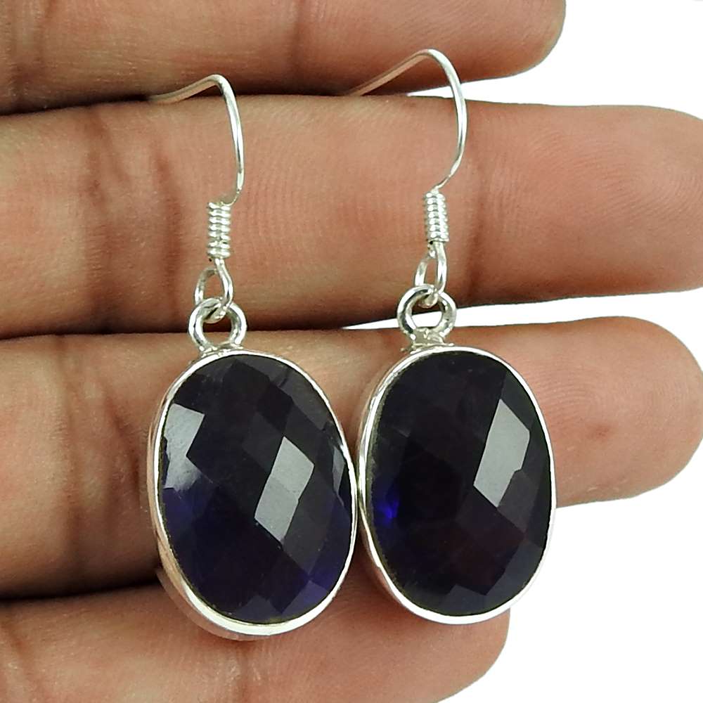 Rare 925 Sterling Silver Amethyst Gemstone Earrings Vintage Jewellery