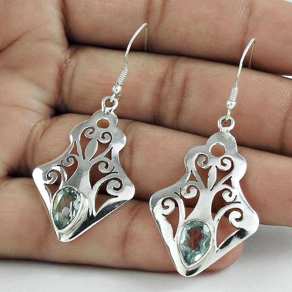 Antique Look 925 Sterling Silver Blue Topaz Earrings Großhändler