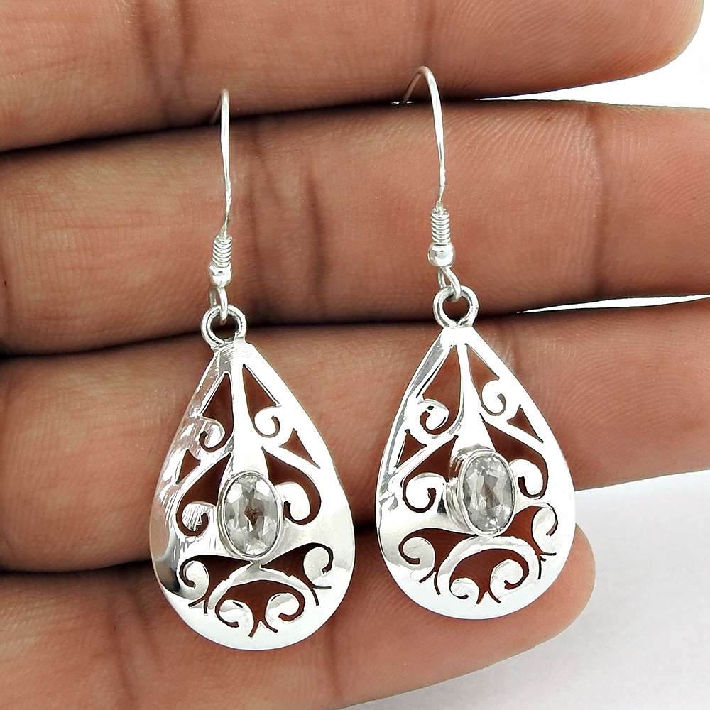 Gift For Her 925 Silver Natural Crystal Dangle Bohemian Earrings P51
