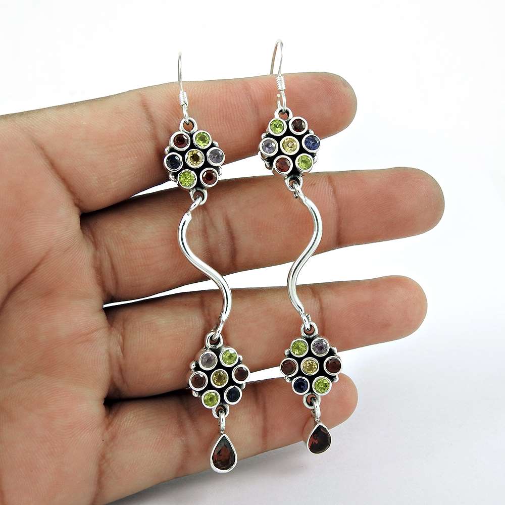 Blooming Garden 925 Sterling Silver Garnet Amethyst Peridot Citrine Iolite Earrings De gros